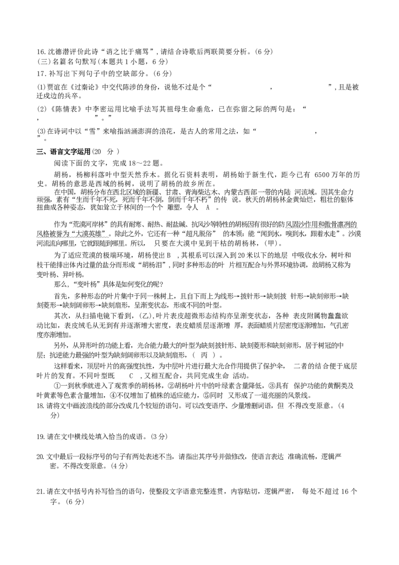 湖南省长沙市湖南师范大学附属中学2024-2025学年高三上学期月考卷（四）语文试题（含答案）_A1502026各地模拟卷（超值！）_12月