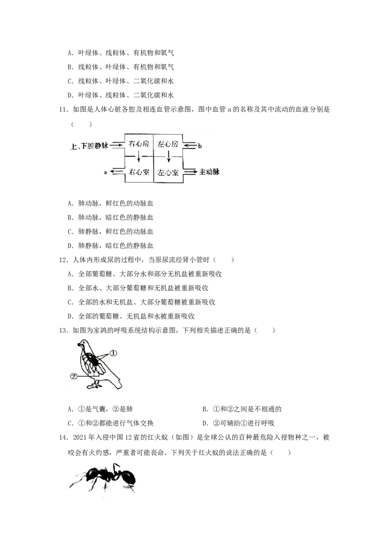 2021年山西省太原市中考生物真题（空白卷）_❤山西历年中考真题_8.山西中考生物2018-2025