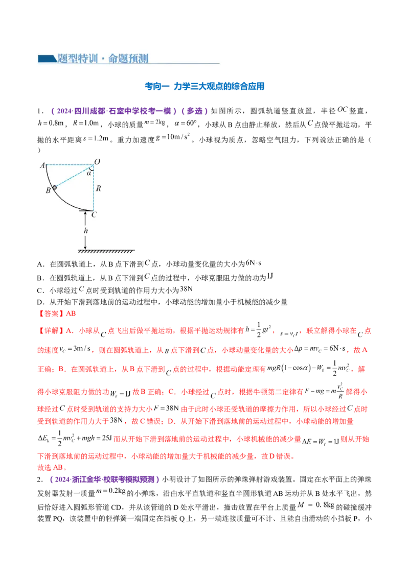 专题08力学中三大观点的综合应用（讲义）（解析版）_4.2025物理总复习_2024年新高考资料_2.2024二轮复习_2024年高考物理二轮复习讲练测（新教材新高考）