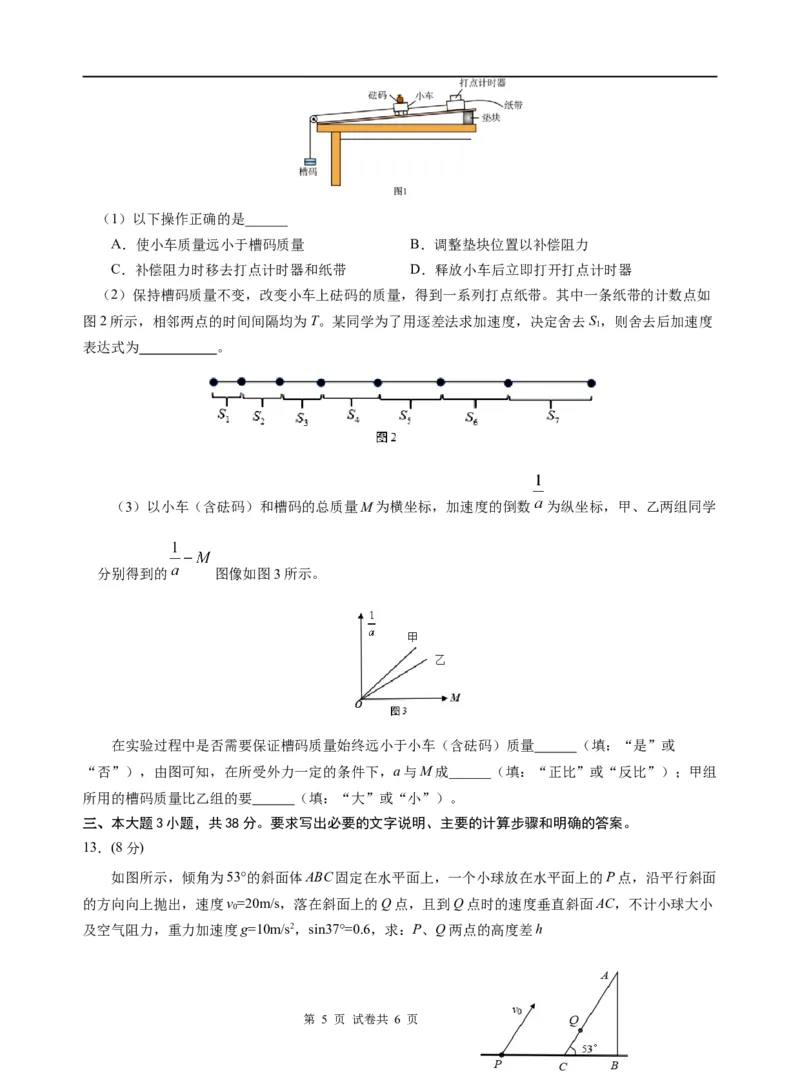 物理试题_A1502026各地模拟卷（超值！）_10月_241016四川省绵阳市南山中学集团学校2024-2025学年高三上学期10月联考