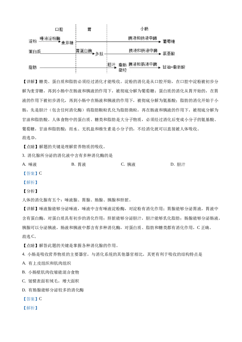 精品解析：北京市西城区2020-2021学年七年级下学期期末生物试题（解析版）(1)_北京初中期末题_C605-京七八九_B京生物七八九_北京7下生物_2020-2021