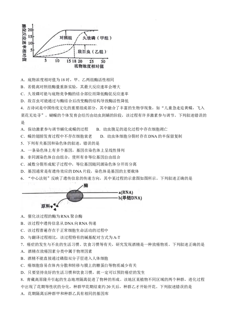 贵州省六盘水市2025届高三上学期第二次诊断性监测生物_A1502026各地模拟卷（超值！）_12月_241202贵州省六盘水市2025届高三上学期第二次诊断性监测