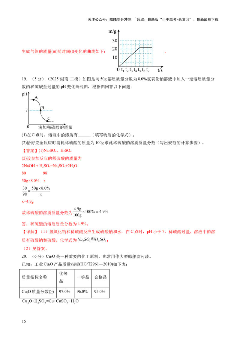 专题五化学计算题（测试）（解析版）_02中考总复习（2026版更新中）_05-化学-中考总复习_2025年中考复习资料_2025中考二轮课件ppt+讲义+练习化学_测试