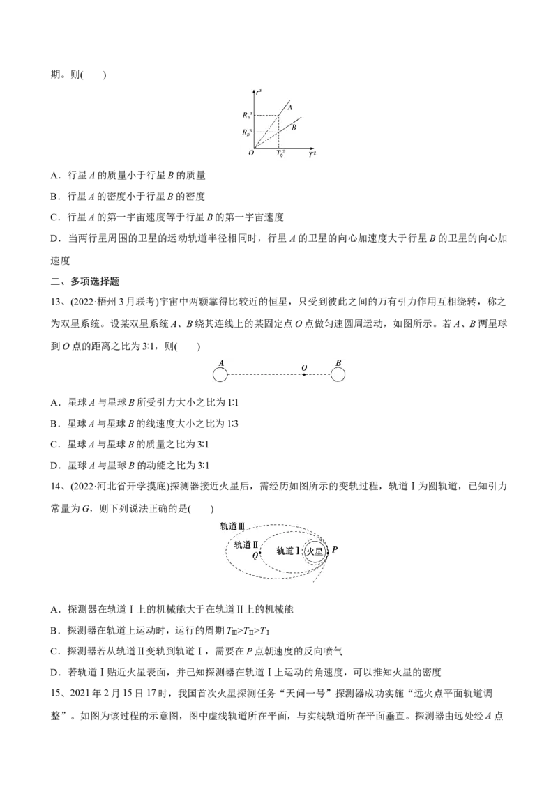万有引力与航天章末测试（原卷版）_4.2025物理总复习_2023年新高复习资料_一轮复习_2023年高三物理一轮复习精讲精练278111462_第五章万有引力与宇宙航行