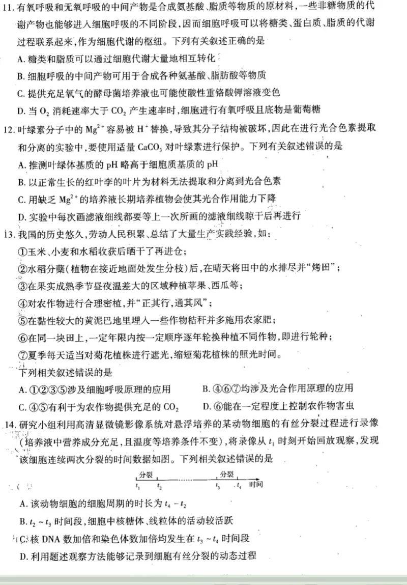 皖豫联盟2024-2025学年高三上学期十月联考生物试题_A1502026各地模拟卷（超值！）_10月_241013天一大联考皖豫名校联盟2024-2025学年高三10月联考