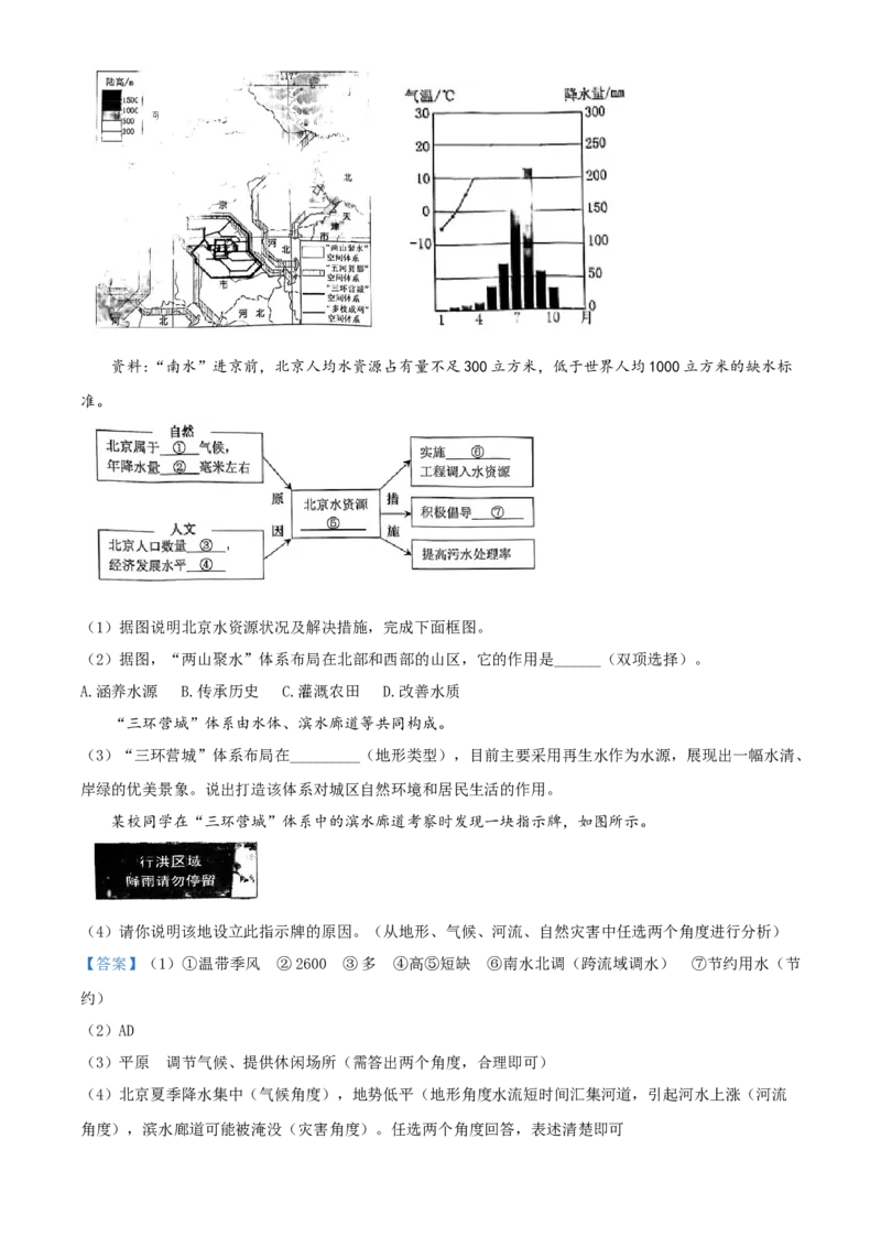 精品解析：北京市西城区2020-2021学年七年级下学期期末地理试题（解析版）(1)_北京初中期末题_C605-京七八九_B京地理七八九_地理_北京7下地理_2020-2021