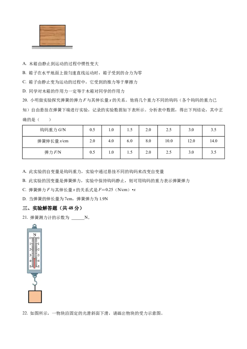 精品解析：北京市海淀区师达中学2021-2022学年八年级下学期期中物理试题（原卷版）(1)_北京初中期末题_C605-京七八九_B京物理八九_物理_八年级下学期物理_2022-2023之前