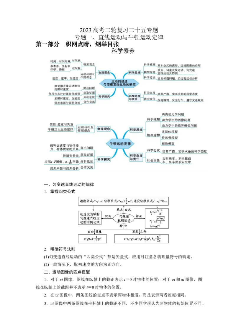 专题1.直线运动与牛顿运动定律（原卷版）_4.2025物理总复习_2023年新高复习资料_二轮复习_2023年高考物理二轮复习二十五专题精练287608825_专题1直线运动与牛顿运动定律-
