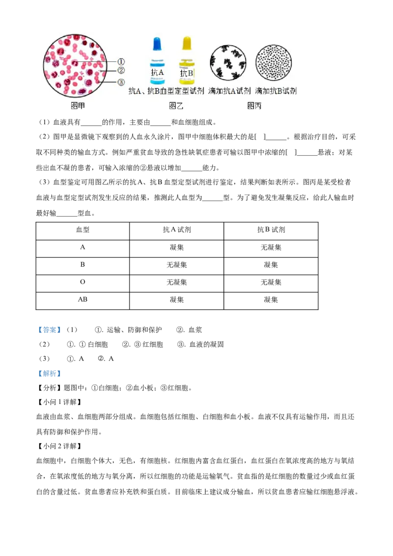精品解析：北京市燕山地区2021-2022学年七年级下学期期末生物试题（解析版）(1)_北京初中期末题_C605-京七八九_B京生物七八九_北京7下生物_2021-2022