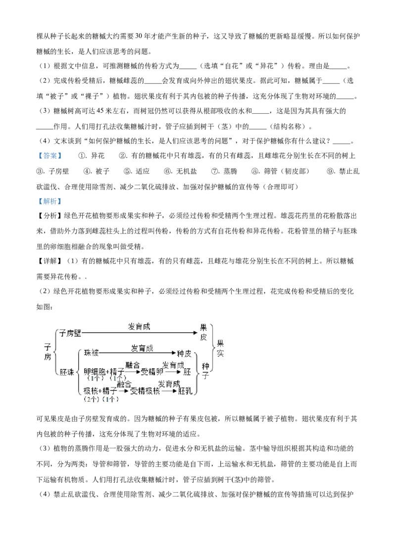 精品解析：北京市西城区2020-2021学年七年级上学期期末生物试题（解析版）(1)_北京初中期末题_C605-京七八九_B京生物七八九_北京7上生物_2020-2021