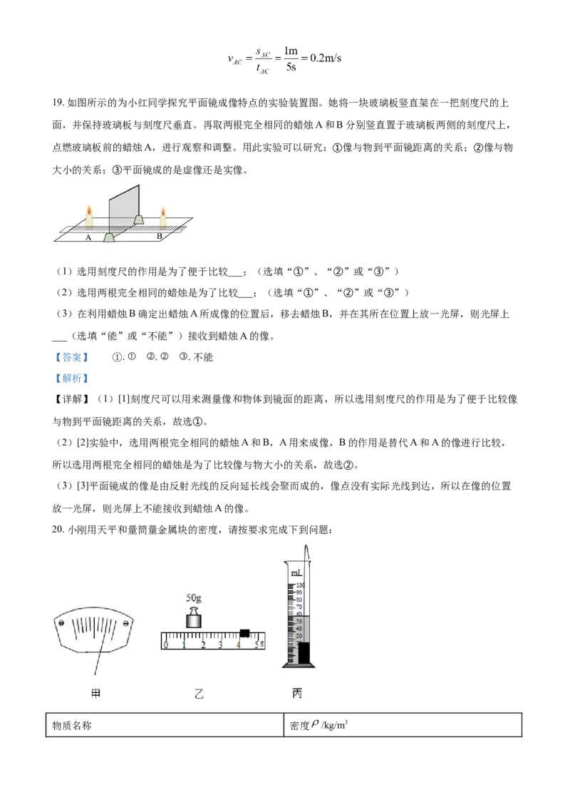 精品解析：北京市石景山区2021-2022学年八年级(上）期末考试物理试题（解析版）(1)_北京初中期末题_C605-京七八九_B京物理八九_物理_八年级上学期物理_2021-2022