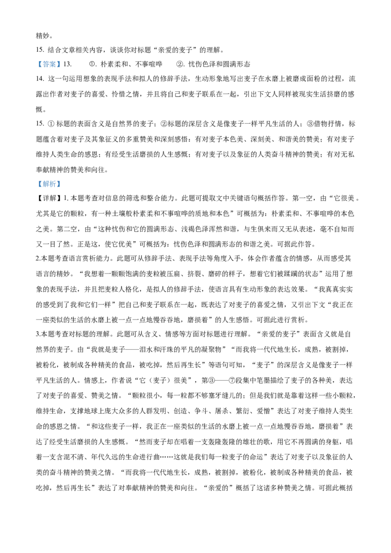 精品解析：北京市清华大学附属中学朝阳学校2022-2023学年九年级4月月考语文试题（解析版）(1)_北京初中期末题_C605-京七八九_B语文七八九_北京9下语文_2022-2023