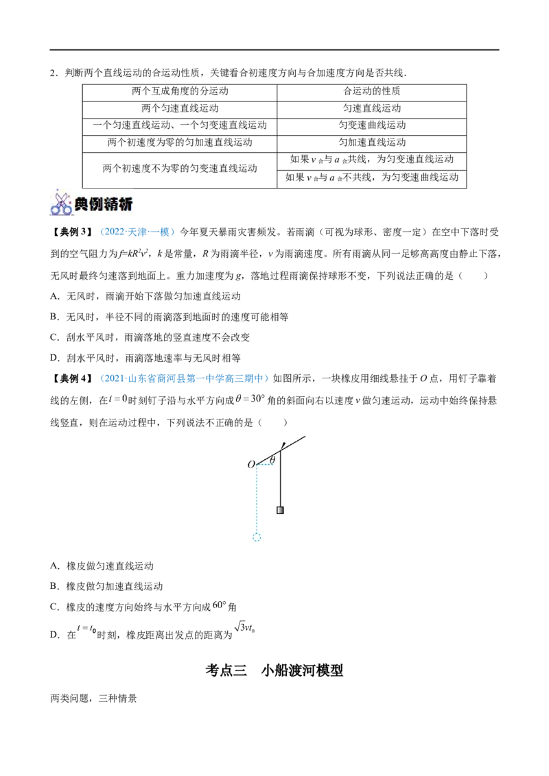 专题07曲线运动　运动的合成与分解&mdash;&mdash;全攻略备战2023年高考物理一轮重难点复习（原卷版）_4.2025物理总复习_2023年新高复习资料_一轮复习