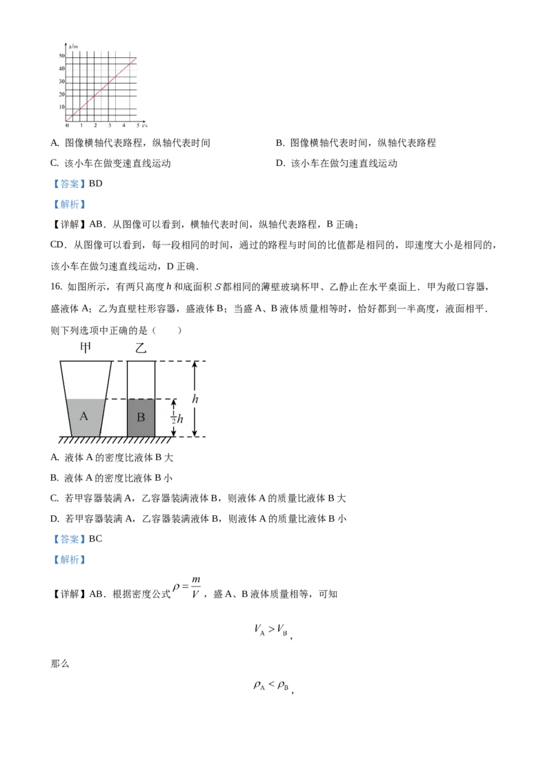 精品解析：北京市通州区2019-2020学年八年级上学期期中物理试题（学业水平检测）（解析版）(1)_北京初中期末题_C605-京七八九_B京物理八九_物理_八年级上学期物理_2019-2020
