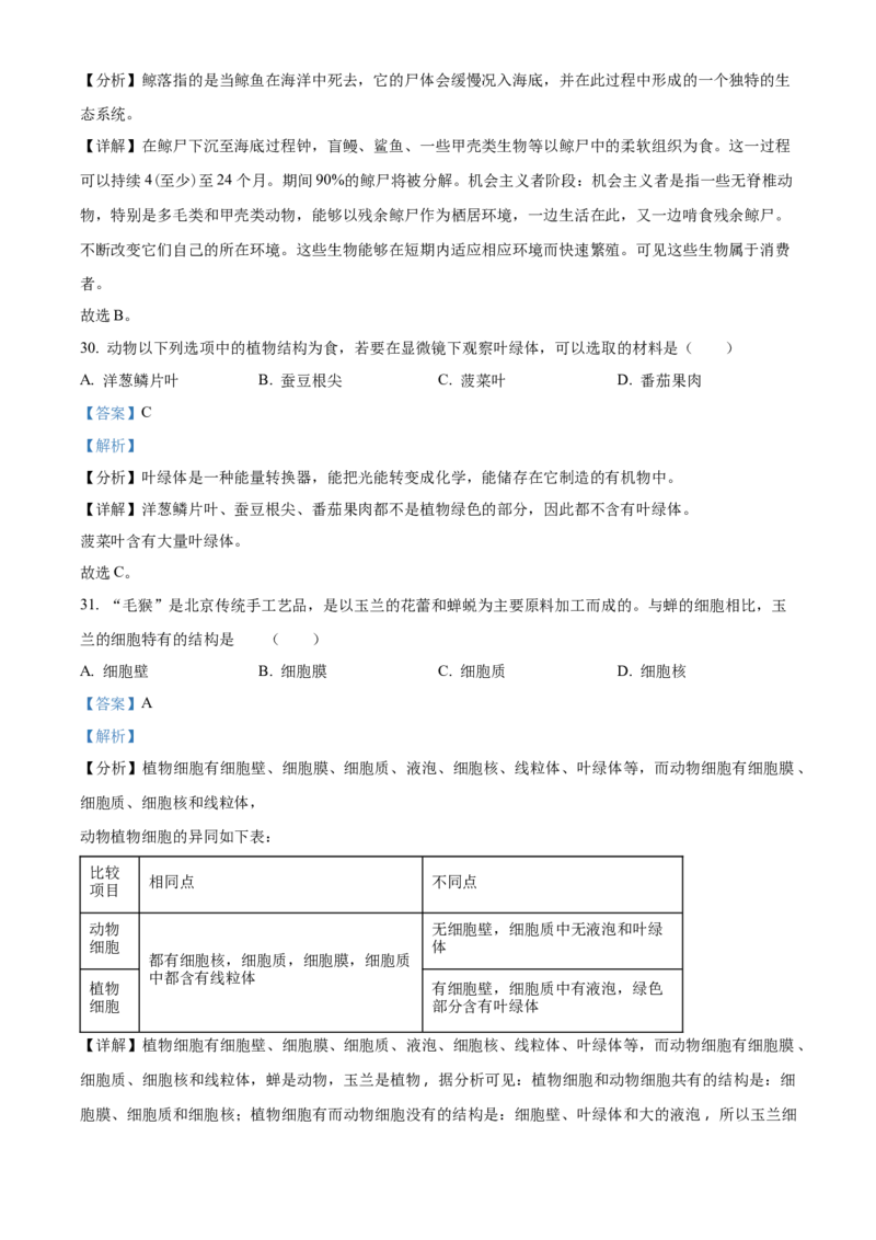 精品解析：北京市第十五中学2022-2023学年八年级上学期期中生物试题（解析版）(1)_北京初中期末题_C605-京七八九_B京生物七八九_北京八上生物_2022-2023