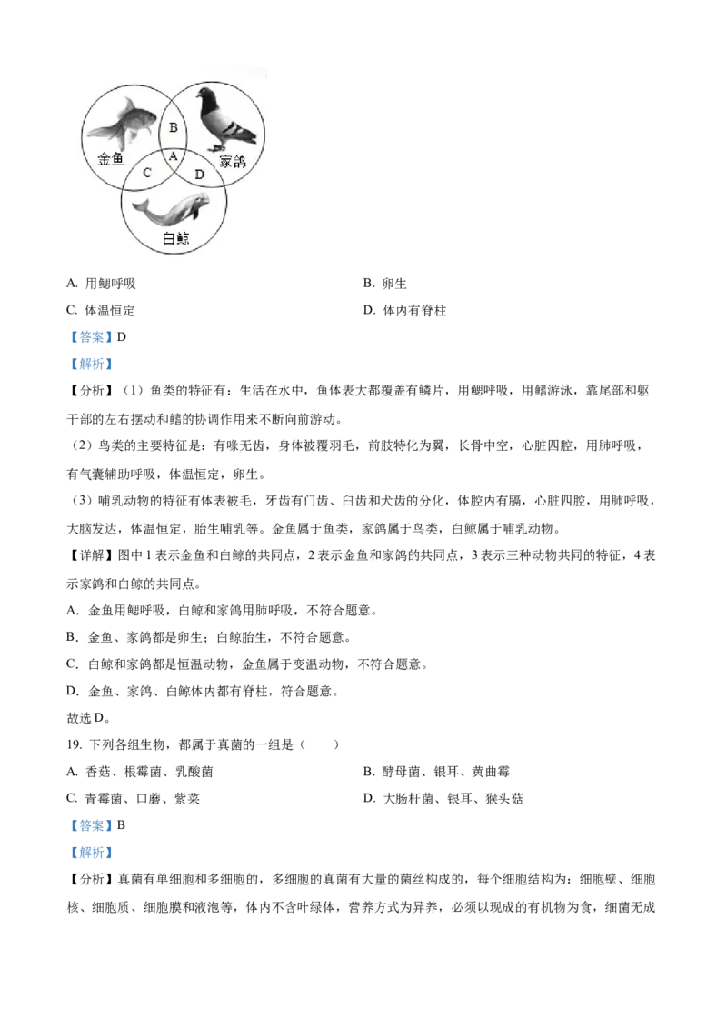 精品解析：北京市海淀区中国人民大学附属中学第二分校2022-2023学年八年级上学期期中生物试题（解析版）(1)_北京初中期末题_C605-京七八九_B京生物七八九_北京八上生物_2022-2023