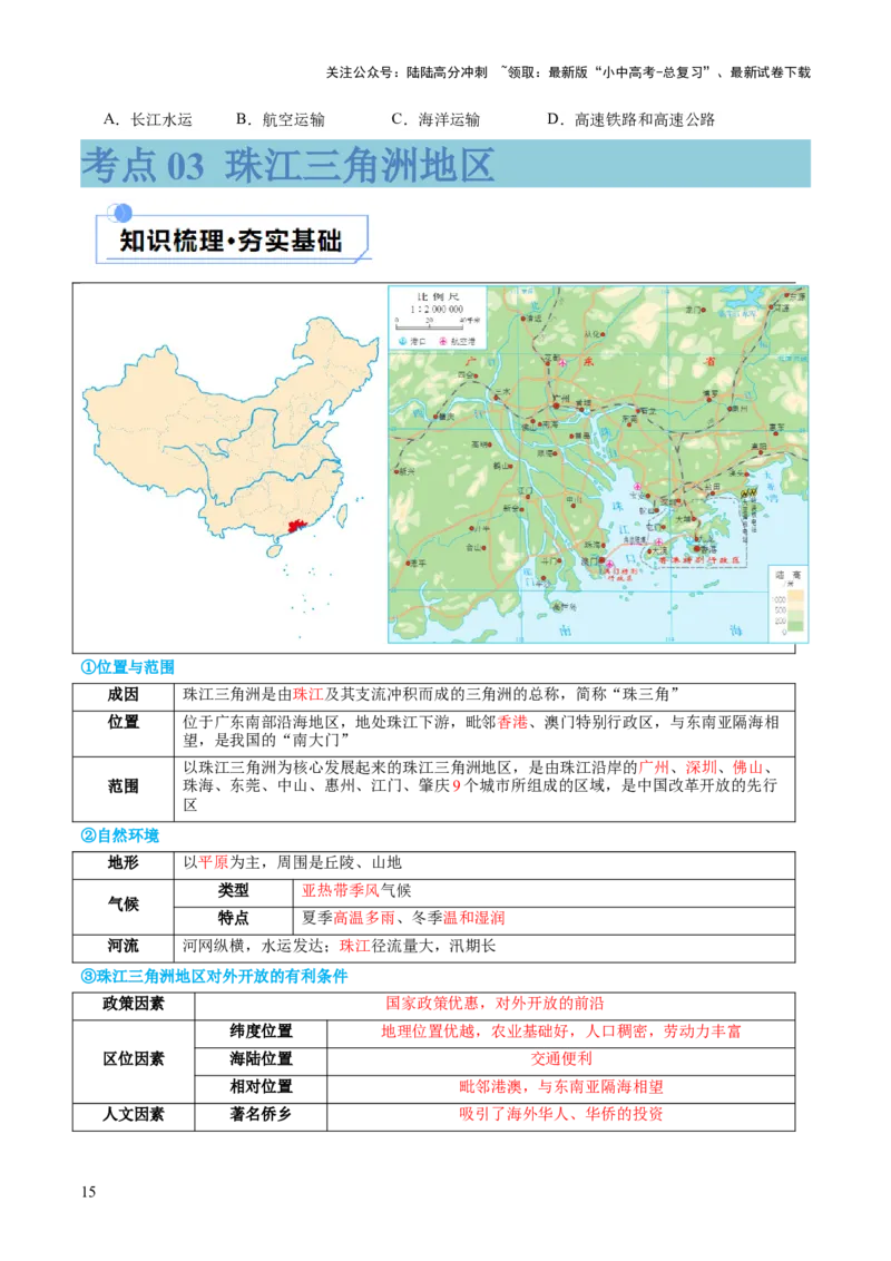 专题24南方地区（讲义）（原卷版）_02中考总复习（2026版更新中）_09-地理-中考总复习_2024年中考复习资料_一轮复习_❤2024年中考地理一轮复习讲练测（全国通用）_配套讲义