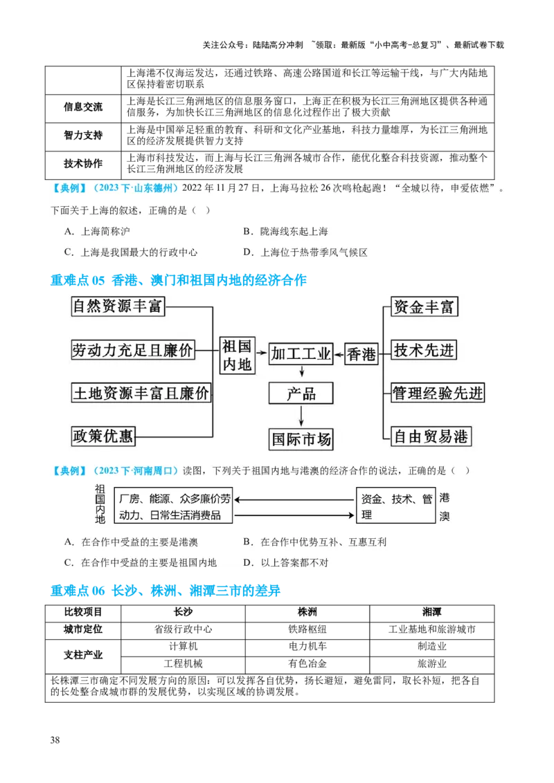 专题24南方地区（讲义）（原卷版）_02中考总复习（2026版更新中）_09-地理-中考总复习_2024年中考复习资料_一轮复习_❤2024年中考地理一轮复习讲练测（全国通用）_配套讲义