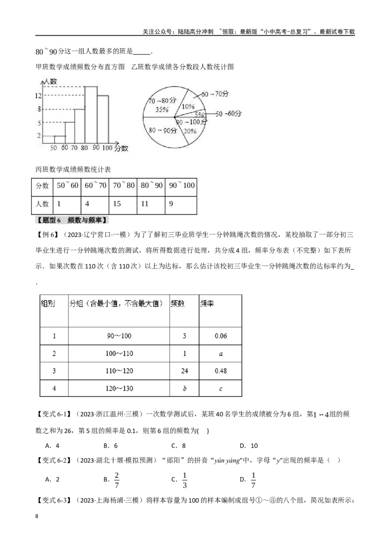 专题40统计十二大题型（举一反三）（原卷版）_02中考总复习（2026版更新中）_02-数学-中考总复习_2024年中考复习资料_一轮复习资料