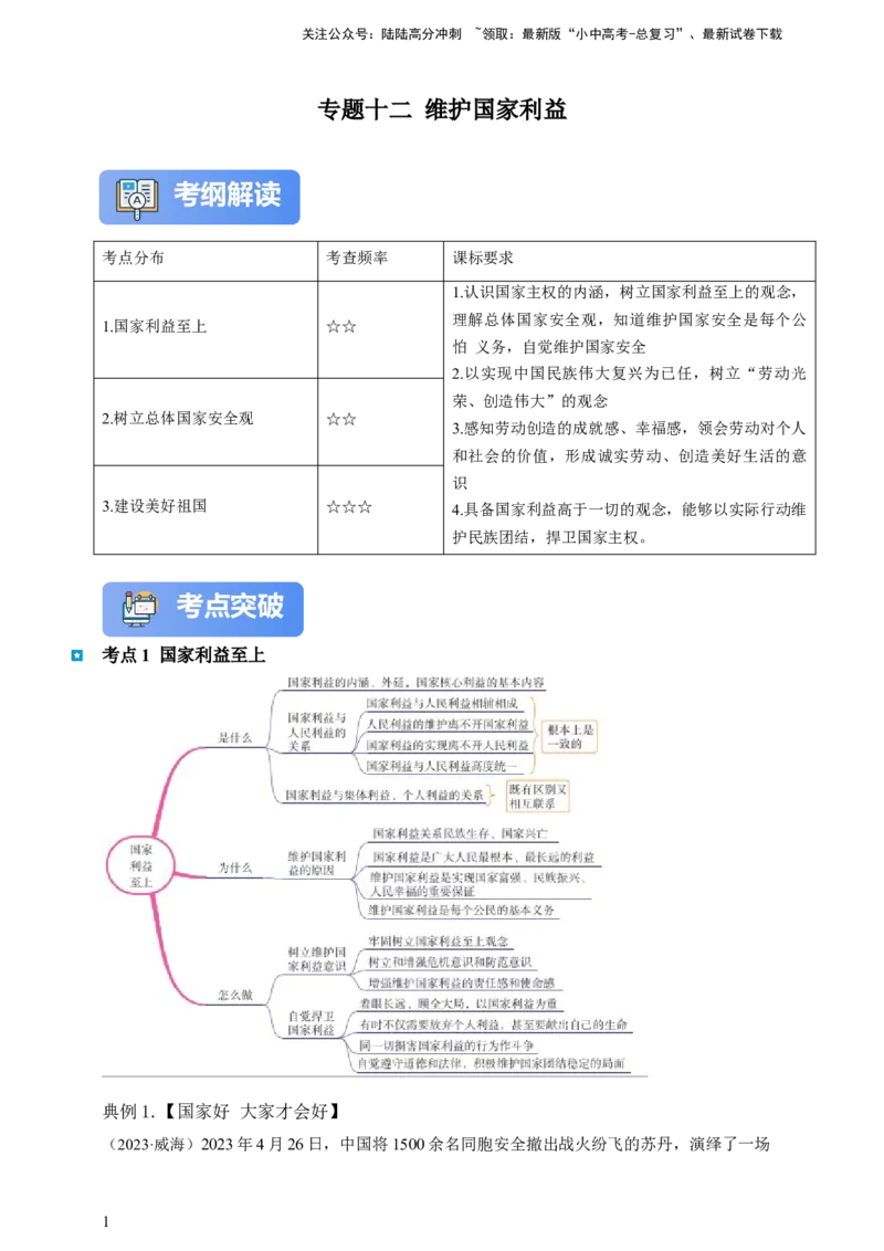 专题十二维护国家利益--2025年中考道法一轮复习学案（含解析）_02中考总复习（2026版更新中）_07-道法-中考总复习_2025中考复习资料_2025年道德与法治中考一轮复习学案