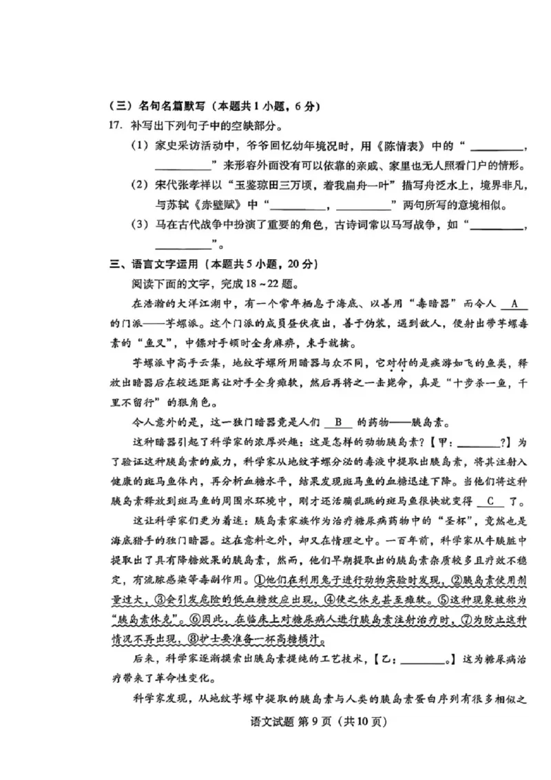 语文试卷_A1502026各地模拟卷（超值！）_9月_240904山东省潍坊市2025届高三开学调研监测考试_山东省潍坊市2025届高三开学调研监测考试语文