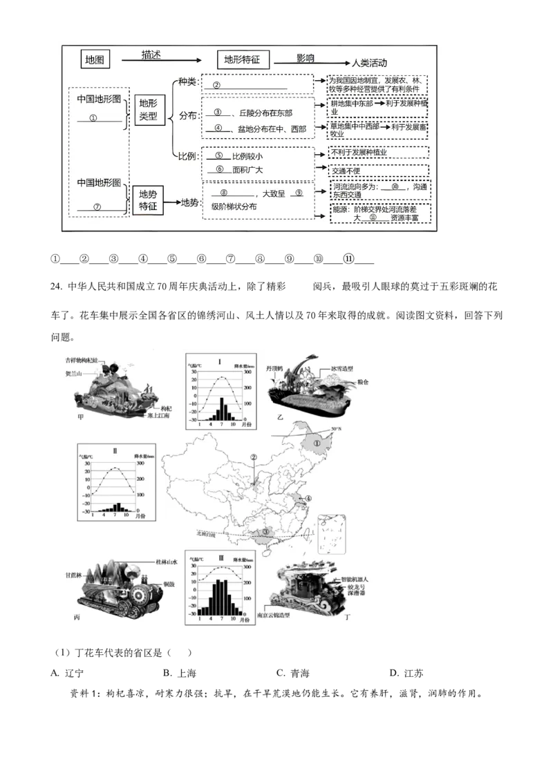 精品解析：北京市朝阳区2019-2020学年七年级上学期期末地理试题（原卷版）(1)_北京初中期末题_C605-京七八九_B京地理七八九_地理_北京7上地理_2019-2020