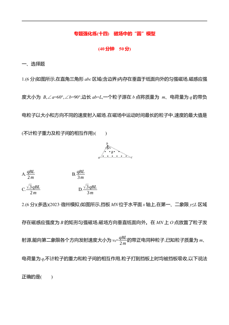 2025年高考物理专题强化练十四：磁场中的&ldquo;圆&rdquo;模型（含解析）_4.2025物理总复习_2025年新高考资料_专项复习_2025年高考物理专题强化练(含解析)（完结）