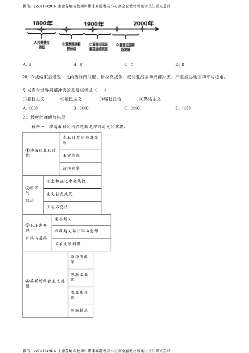 精品解析：北京市燕山区2024年九年级历史一模试卷（原卷版）(1)_北京初中期末题_C605-京七八九_B京历史七八九_北京9下历史（含中考模拟）_北京历史9下一模