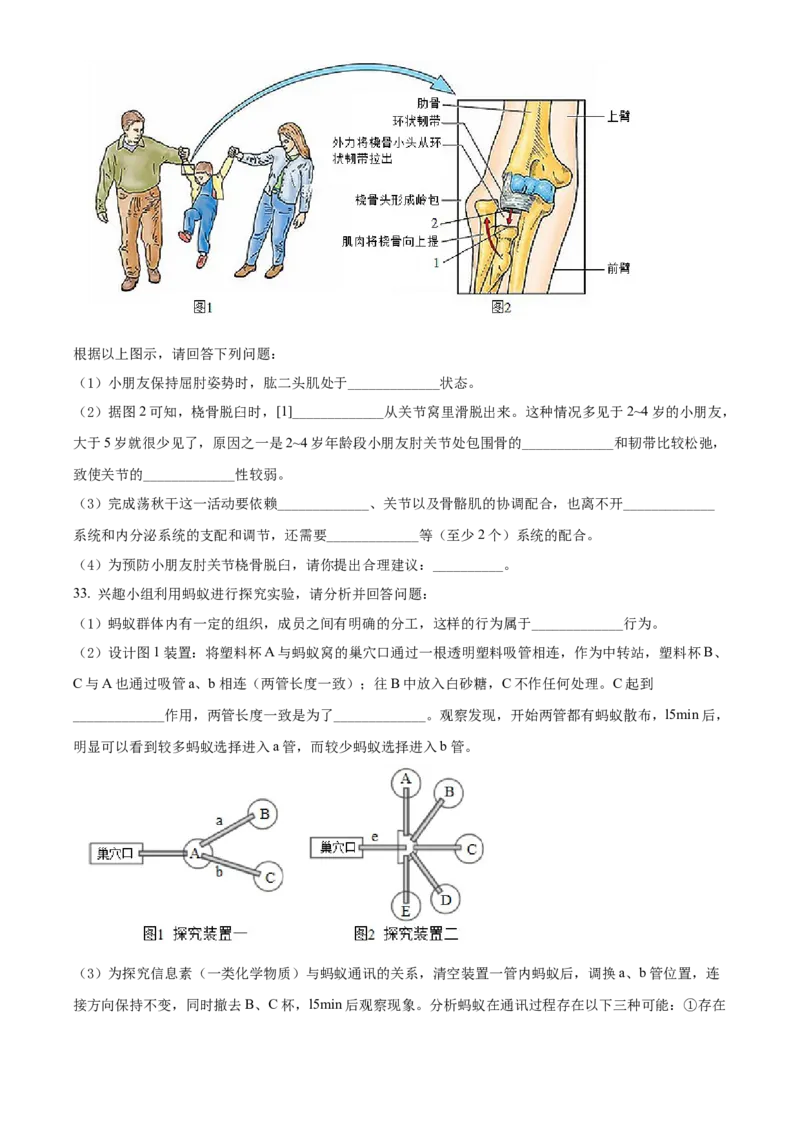 精品解析：北京市第八中学2021-2022学年八年级上学期期中生物试题（原卷版）(1)_北京初中期末题_C605-京七八九_B京生物七八九_北京八上生物_2022-2023前
