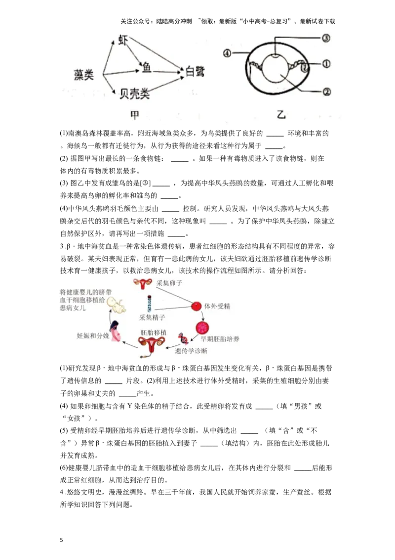 专题22生物的生殖和发育（原卷版）_02中考总复习（2026版更新中）_08-生物-中考总复习_2024年中考复习资料_一轮复习_配套练习