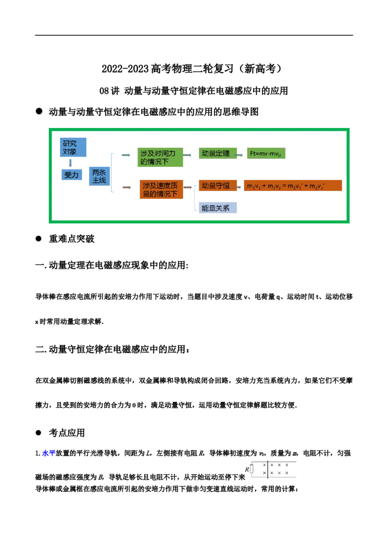 08讲动量与动量守恒定律在电磁感应中的应用原卷版_4.2025物理总复习_2023年新高复习资料_二轮复习_2023届高三物理二轮复习精讲精练（新高考）