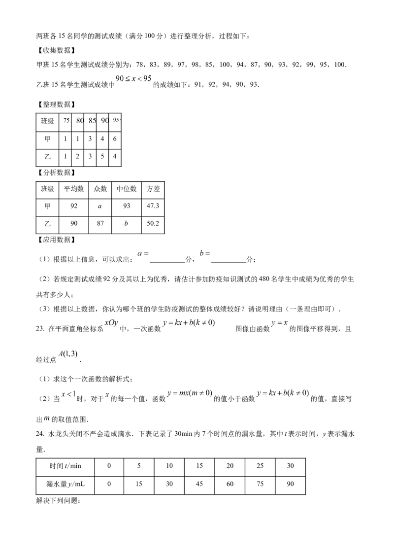 精品解析：北京市海淀外国语实验学校2022-2023学年八年级下学期6月月考数学试题（原卷版）(1)_北京初中期末题_C605-京七八九_B京市数学七八九_北京数学八下_2022-2023