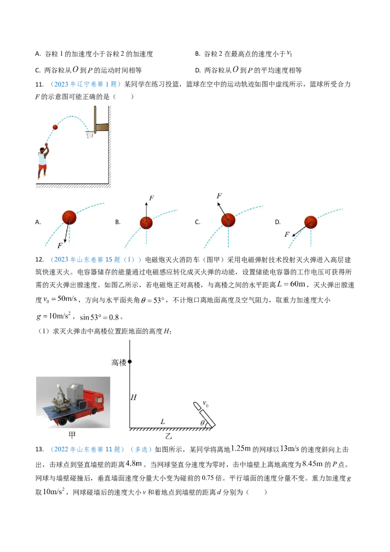 专题06抛体运动及运动的合成与分解-（原卷版）_4.2025物理总复习_2025年新高考资料_专项复习_备战2025年高考物理真题题源解密（新高考通用）（完结）