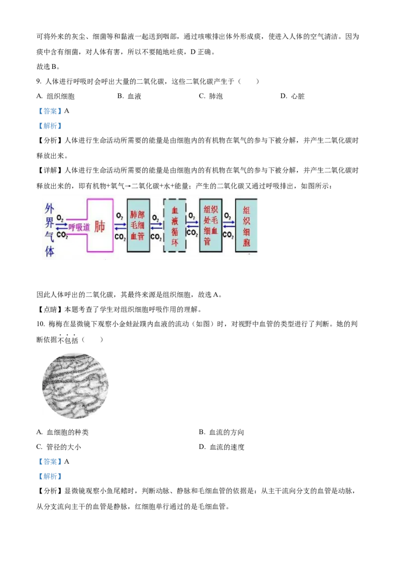 精品解析：北京市海淀区2020-2021学年七年级下学期期末生物试题（解析版）(1)_北京初中期末题_C605-京七八九_B京生物七八九_北京7下生物_2020-2021