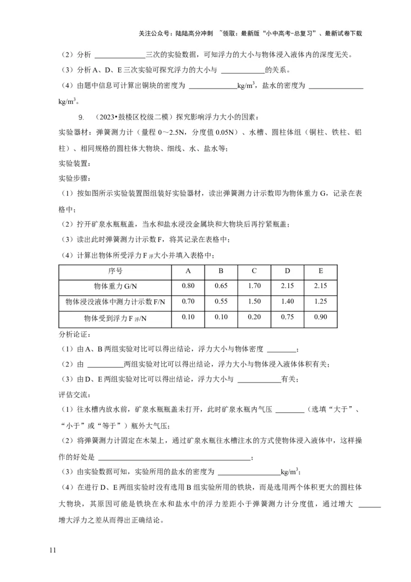 专题8浮力应用：测量物体的密度（原卷版）_02中考总复习（2026版更新中）_04-物理-中考总复习_2024年中考复习资料_二轮复习_2024年中考物理二轮专项复习核心考点讲解与必刷题型汇编