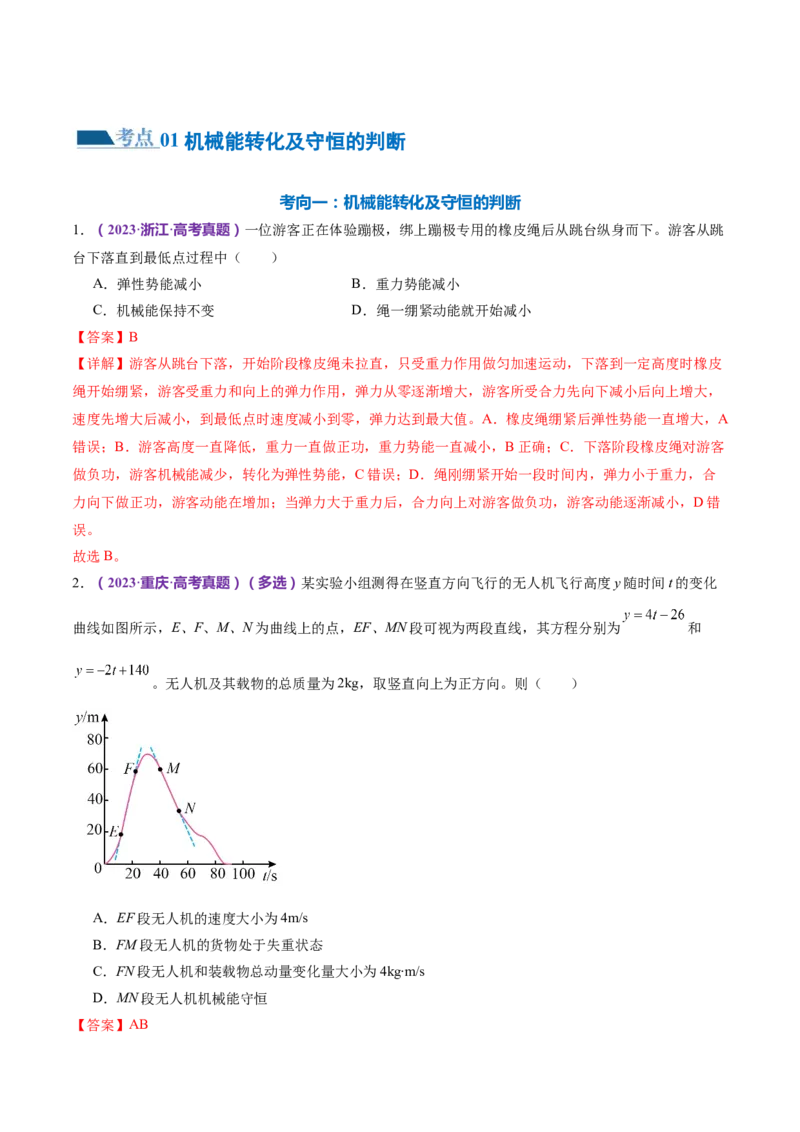 专题06机械能守恒定律能量守恒定律（练习）（解析版）_4.2025物理总复习_2024年新高考资料_2.2024二轮复习_2024年高考物理二轮复习讲练测（新教材新高考）