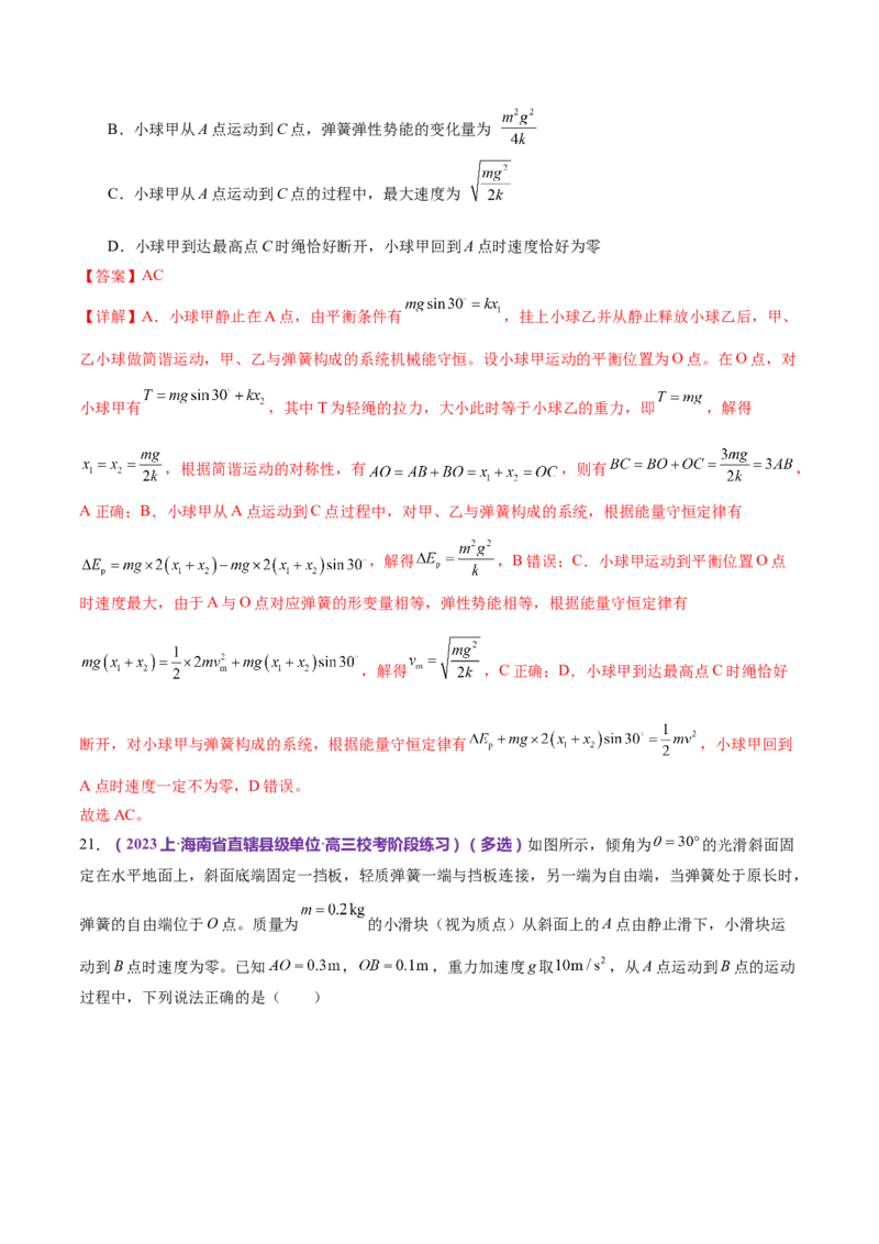 专题06机械能守恒定律能量守恒定律（练习）（解析版）_4.2025物理总复习_2024年新高考资料_2.2024二轮复习_2024年高考物理二轮复习讲练测（新教材新高考）