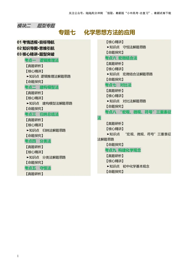 专题七化学思想方法的应用（讲练）（原卷版）_02中考总复习（2026版更新中）_05-化学-中考总复习_2025年中考复习资料_2025中考二轮课件ppt+讲义+练习化学_讲义+练习