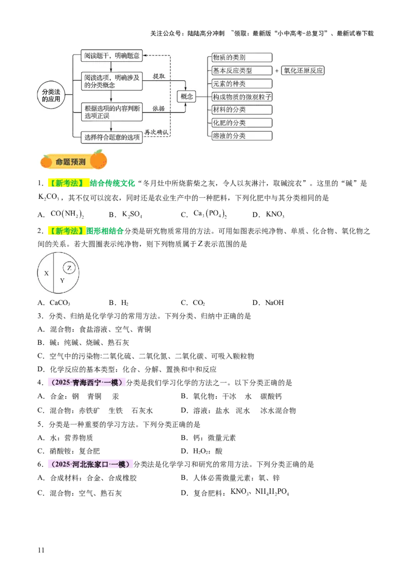 专题七化学思想方法的应用（讲练）（原卷版）_02中考总复习（2026版更新中）_05-化学-中考总复习_2025年中考复习资料_2025中考二轮课件ppt+讲义+练习化学_讲义+练习