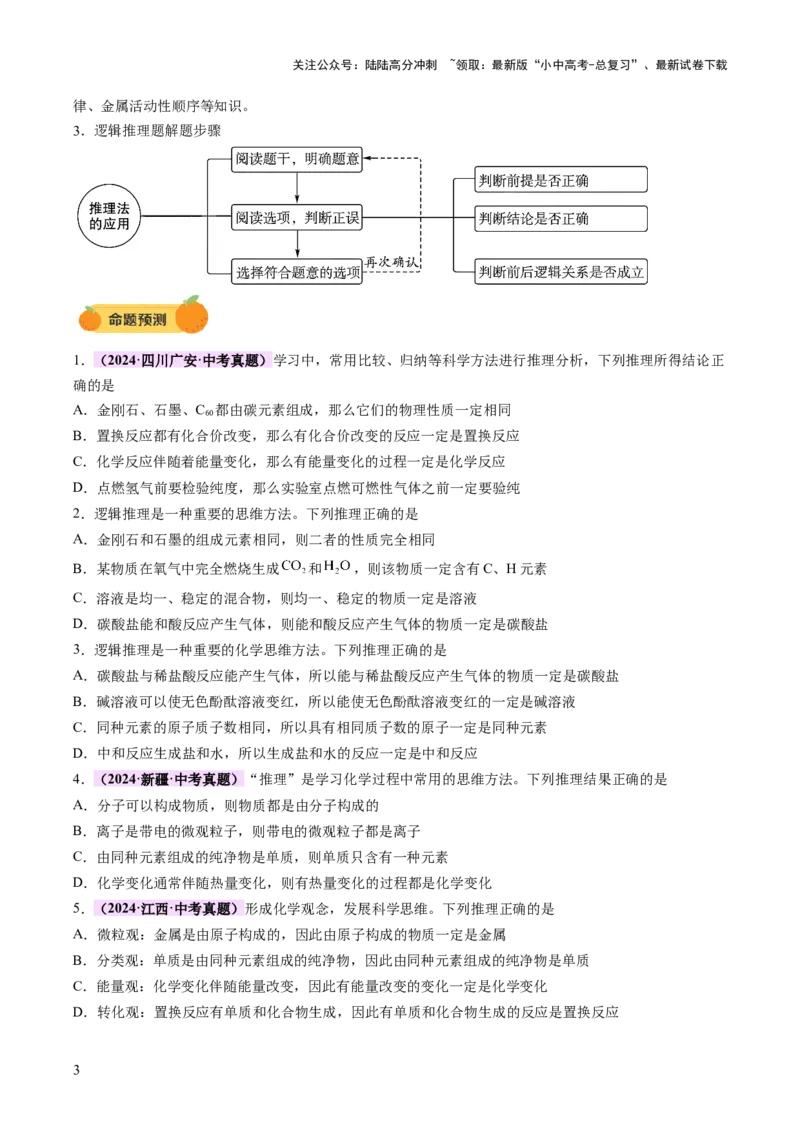 专题七化学思想方法的应用（讲练）（原卷版）_02中考总复习（2026版更新中）_05-化学-中考总复习_2025年中考复习资料_2025中考二轮课件ppt+讲义+练习化学_讲义+练习
