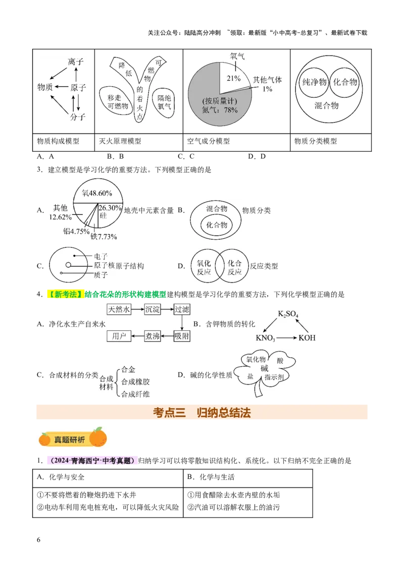 专题七化学思想方法的应用（讲练）（原卷版）_02中考总复习（2026版更新中）_05-化学-中考总复习_2025年中考复习资料_2025中考二轮课件ppt+讲义+练习化学_讲义+练习