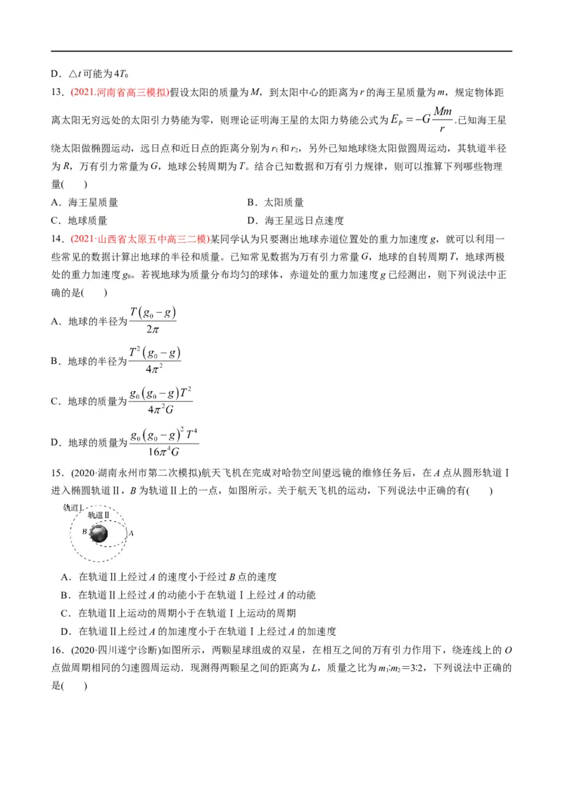 专题04：万有引力及天体运动分析（原卷版）_4.2025物理总复习_赠品通用版（老高考）复习资料_二轮复习_2023年高考物理毕业班二轮热点题型归纳与变式演练（全国通用）