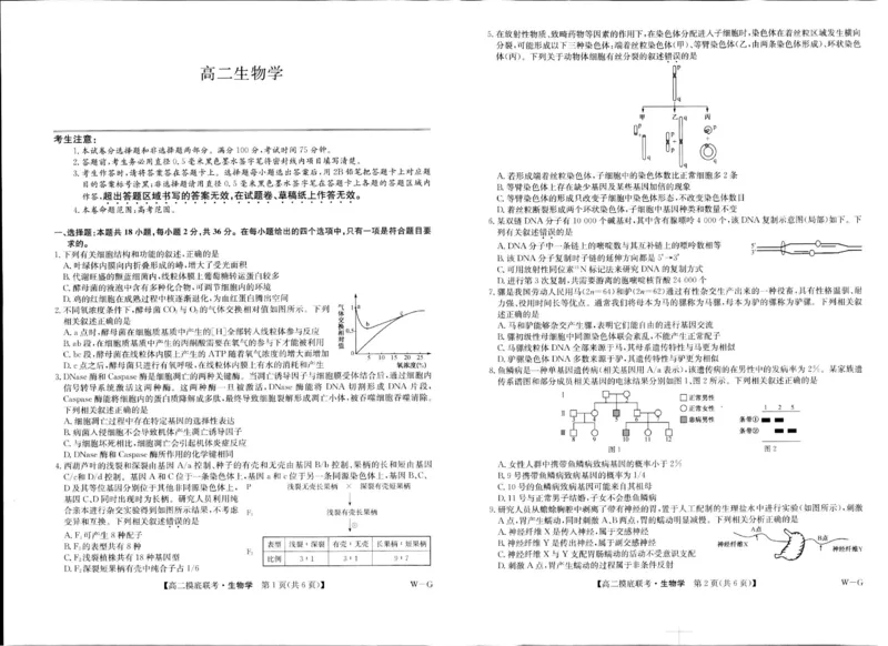湖北省部分学校2023-2024学年高二下学期6月月考生物试题_A1502026各地模拟卷（超值！）_6月_240627九师联盟2023-2024学年高二下学期6月摸底联考（G）