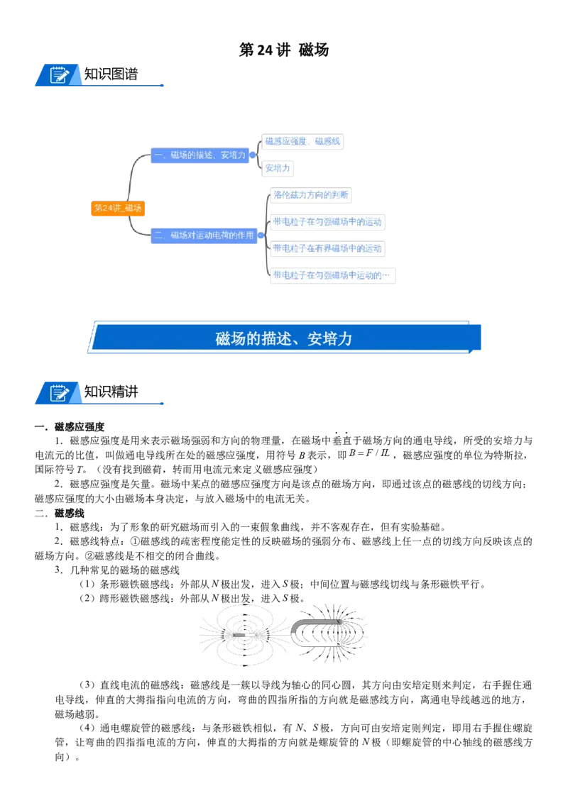 2023届新高考物理重点突破：第24讲磁场_4.2025物理总复习_2023年新高复习资料_一轮复习_2023届高考物理一轮专题特训