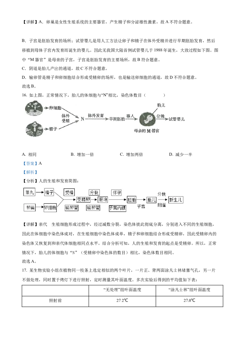 2022年山西省晋中市中考生物真题（解析卷）_❤山西历年中考真题_8.山西中考生物2018-2025