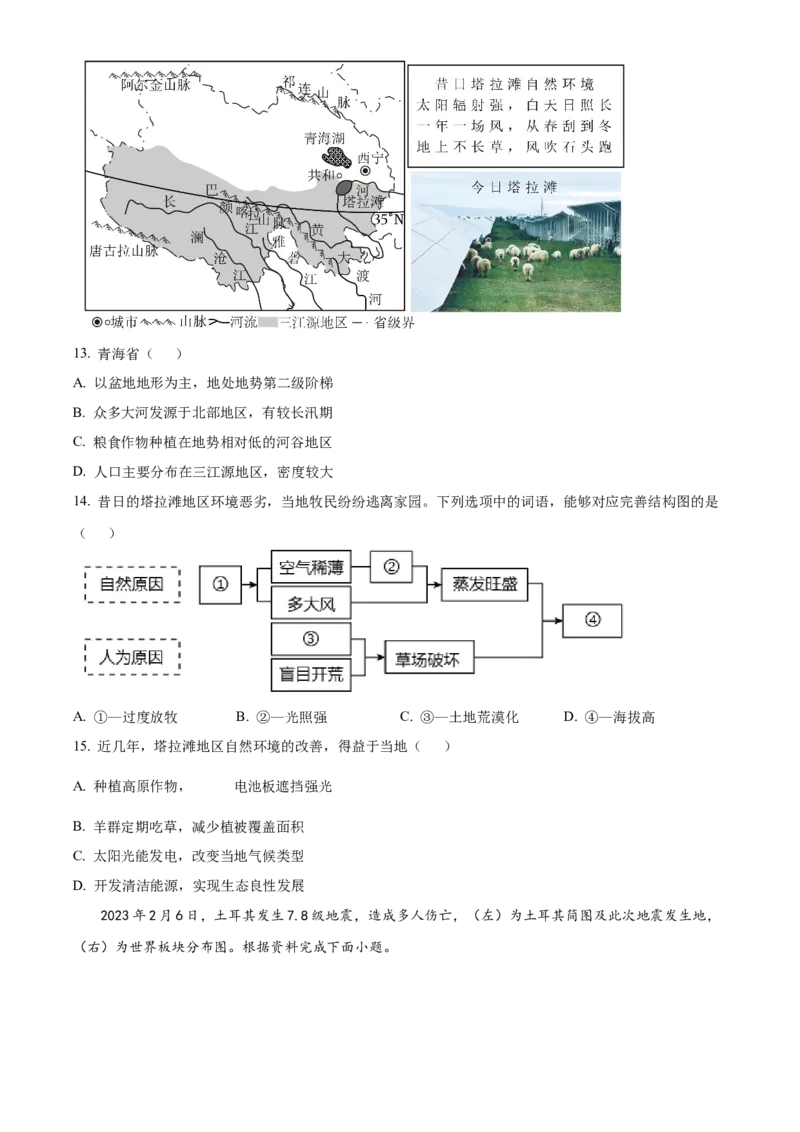 精品解析：北京市陈经纶中学2022-2023学年八年级下学期期中地理试题（原卷版）(1)_北京初中期末题_C605-京七八九_B京地理七八九_地理_北京八下地理