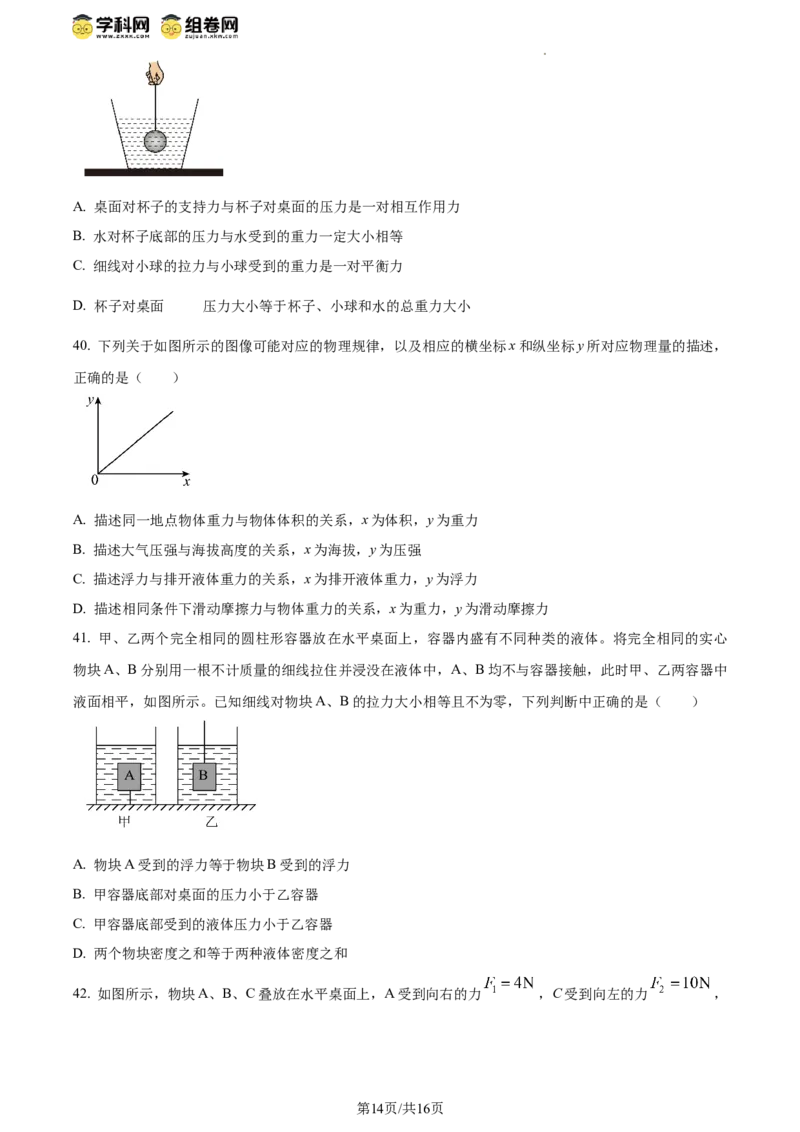 精品解析：北京市清华大学附属中学2023－2024学年下学期八年级物理期中试卷（原卷版）(1)_北京初中期末题_C605-京七八九_B京物理八九_物理_八年级下学期物理_2023-2024