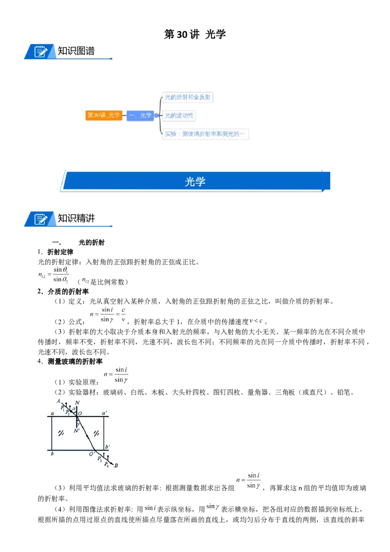 2023届新高考物理重点突破：第30讲光学_4.2025物理总复习_2023年新高复习资料_一轮复习_2023届高考物理一轮专题特训