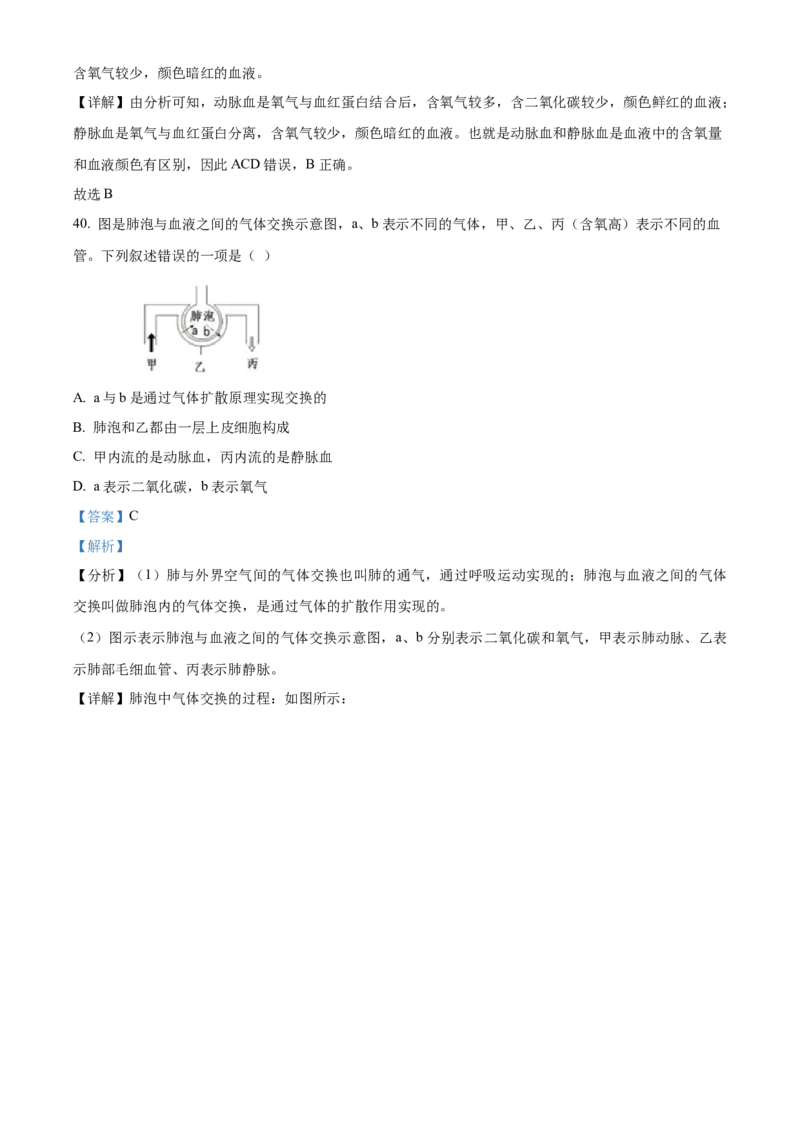 精品解析：北京市海淀区中关村中学2021-2022学年七年级下学期期中生物试题（解析版）(1)_北京初中期末题_C605-京七八九_B京生物七八九_北京7下生物_2021-2022