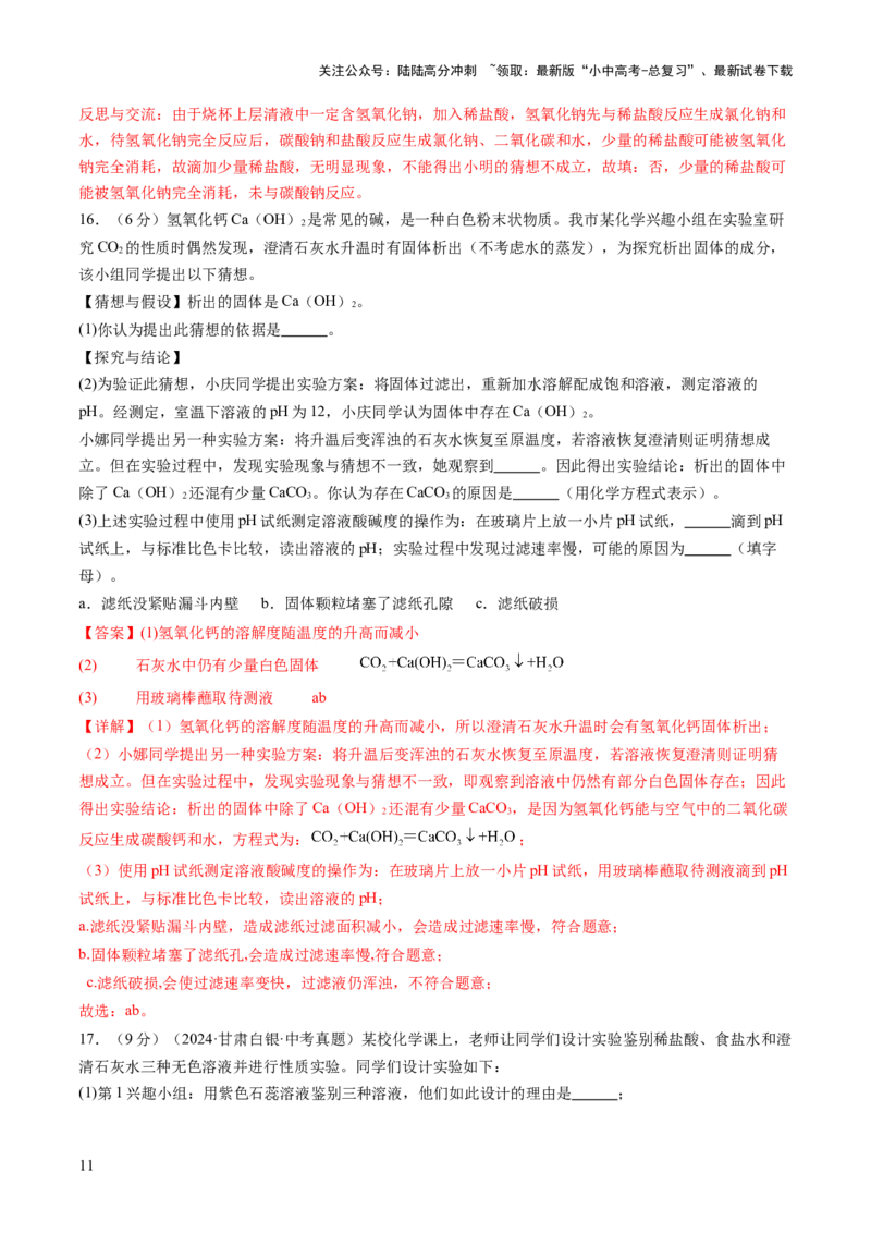 专题四实验探究题（测试）（解析版）_02中考总复习（2026版更新中）_05-化学-中考总复习_2025年中考复习资料_2025中考二轮课件ppt+讲义+练习化学_测试